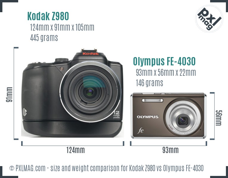 Kodak Z980 vs Olympus FE-4030 size comparison