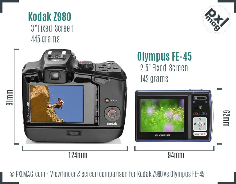 Kodak Z980 vs Olympus FE-45 Screen and Viewfinder comparison