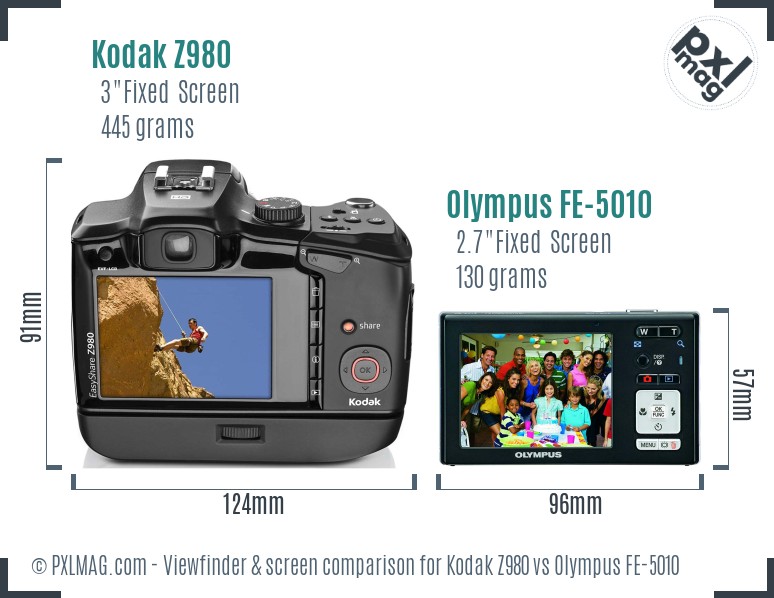 Kodak Z980 vs Olympus FE-5010 Screen and Viewfinder comparison