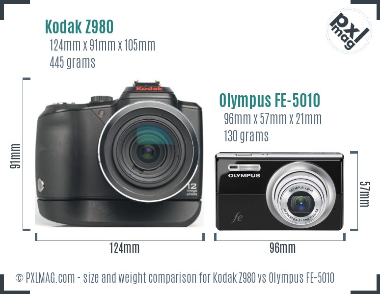 Kodak Z980 vs Olympus FE-5010 size comparison