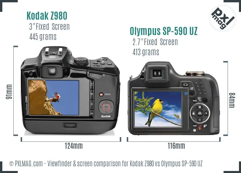 Kodak Z980 vs Olympus SP-590 UZ Screen and Viewfinder comparison