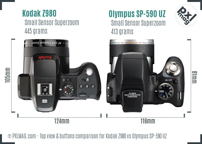 Kodak Z980 vs Olympus SP-590 UZ top view buttons comparison