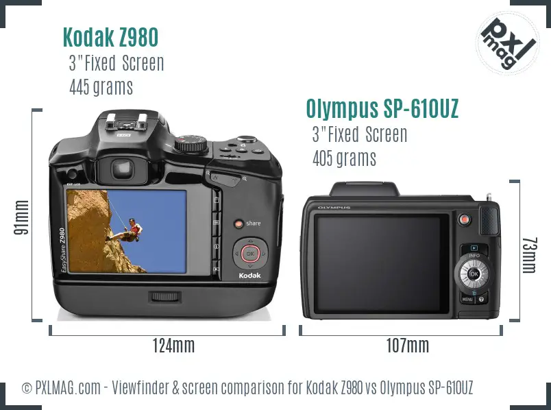 Kodak Z980 vs Olympus SP-610UZ Screen and Viewfinder comparison