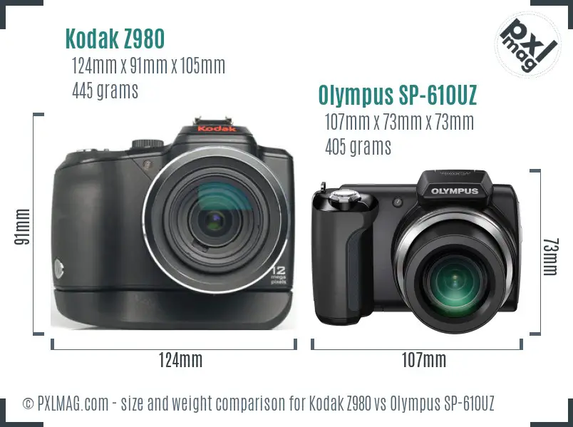 Kodak Z980 vs Olympus SP-610UZ size comparison