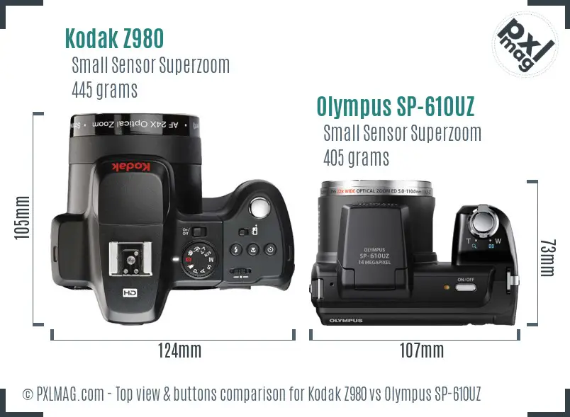 Kodak Z980 vs Olympus SP-610UZ top view buttons comparison