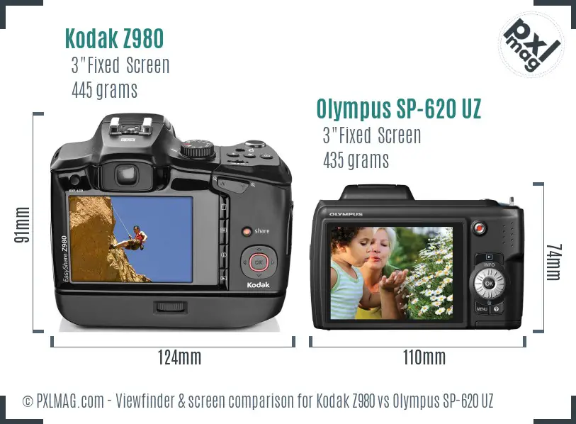 Kodak Z980 vs Olympus SP-620 UZ Screen and Viewfinder comparison