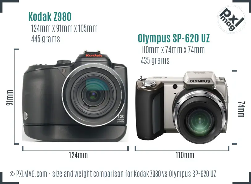 Kodak Z980 vs Olympus SP-620 UZ size comparison