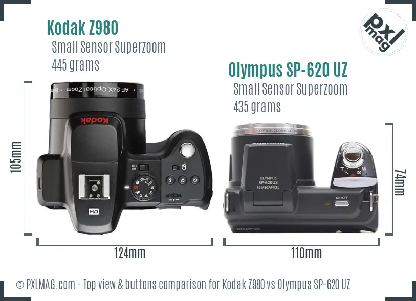 Kodak Z980 vs Olympus SP-620 UZ top view buttons comparison