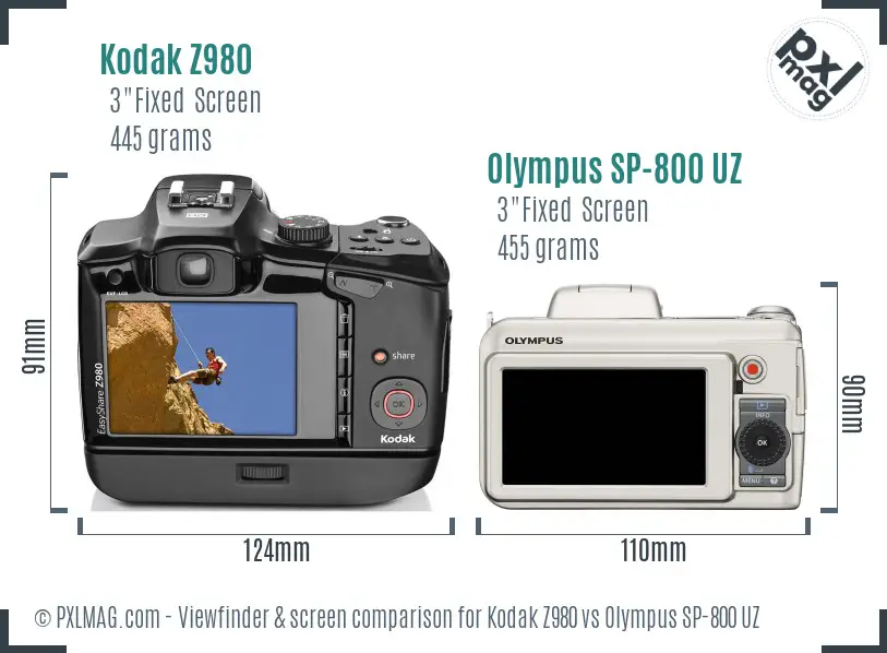Kodak Z980 vs Olympus SP-800 UZ Screen and Viewfinder comparison