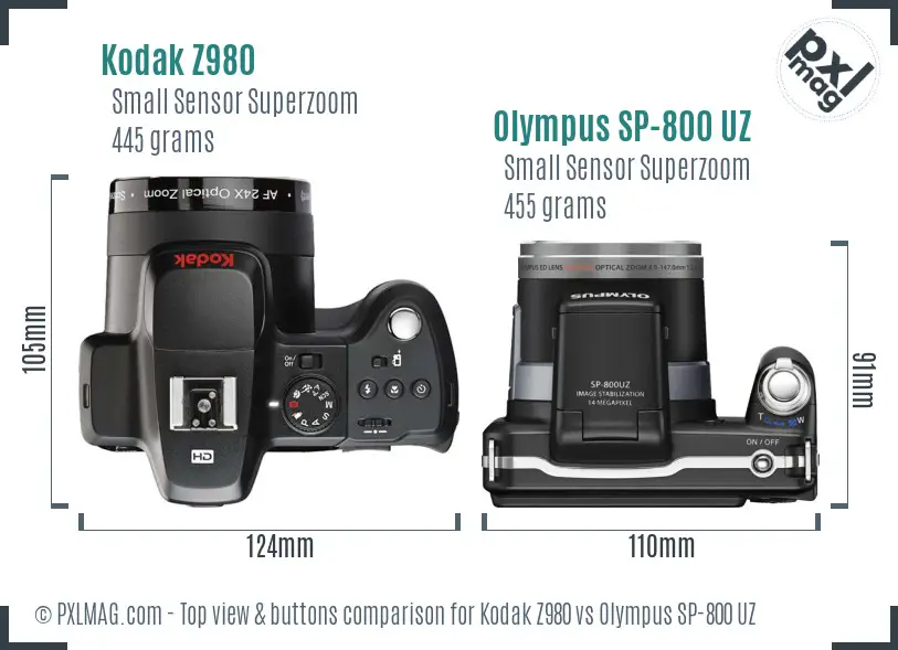 Kodak Z980 vs Olympus SP-800 UZ top view buttons comparison