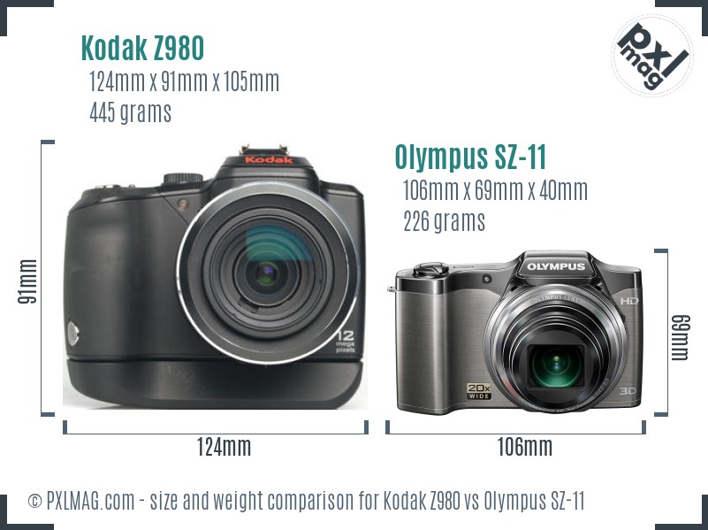 Kodak Z980 vs Olympus SZ-11 size comparison