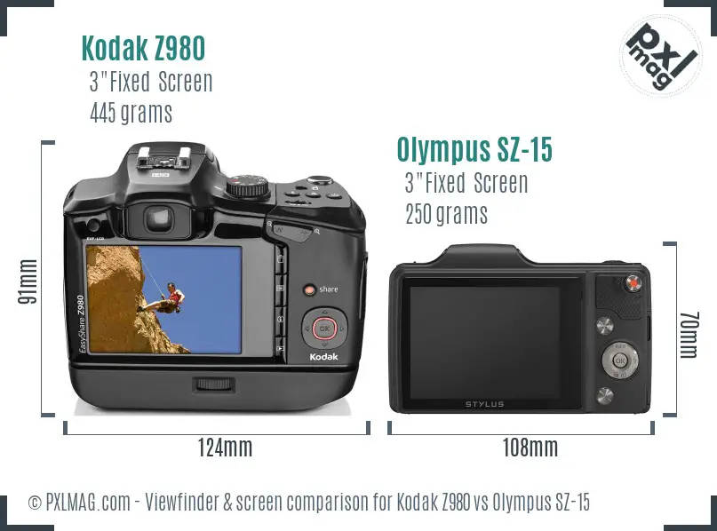 Kodak Z980 vs Olympus SZ-15 Screen and Viewfinder comparison