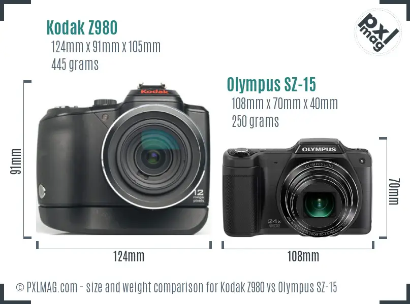 Kodak Z980 vs Olympus SZ-15 size comparison