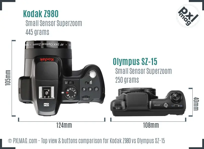 Kodak Z980 vs Olympus SZ-15 top view buttons comparison