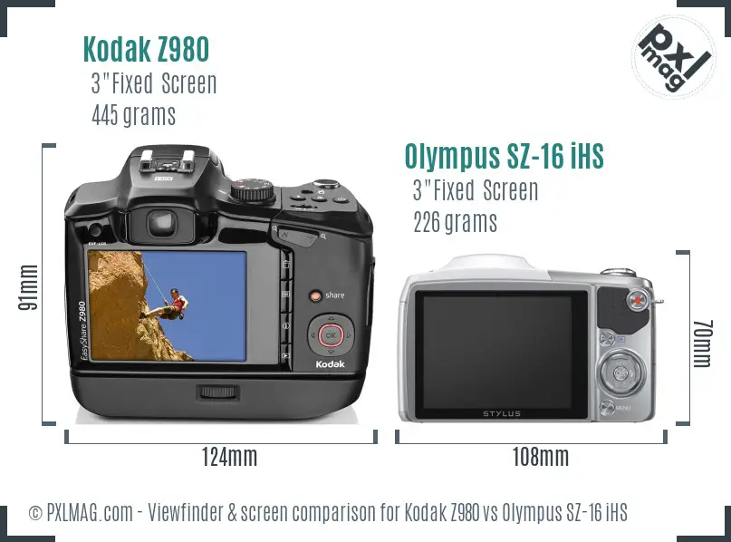 Kodak Z980 vs Olympus SZ-16 iHS Screen and Viewfinder comparison