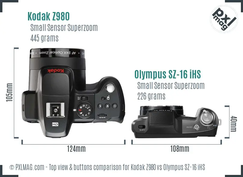 Kodak Z980 vs Olympus SZ-16 iHS top view buttons comparison