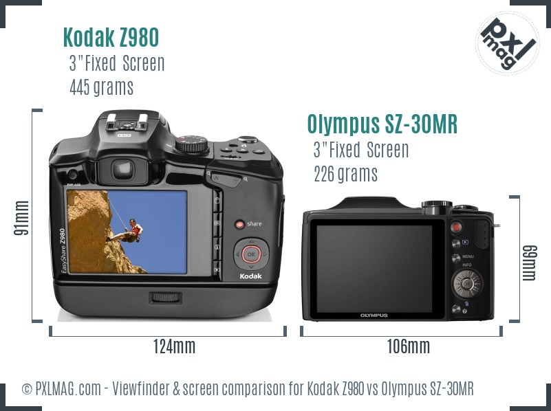 Kodak Z980 vs Olympus SZ-30MR Screen and Viewfinder comparison