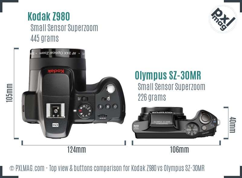 Kodak Z980 vs Olympus SZ-30MR top view buttons comparison