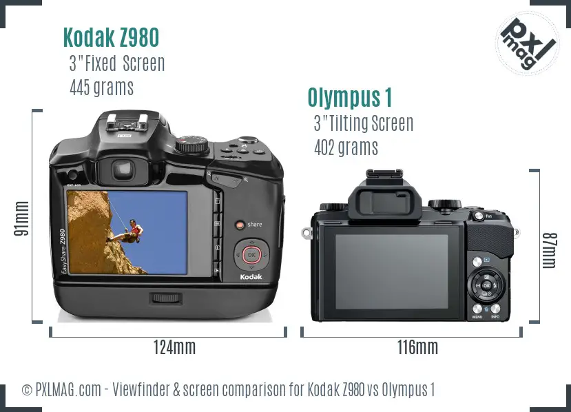 Kodak Z980 vs Olympus 1 Screen and Viewfinder comparison