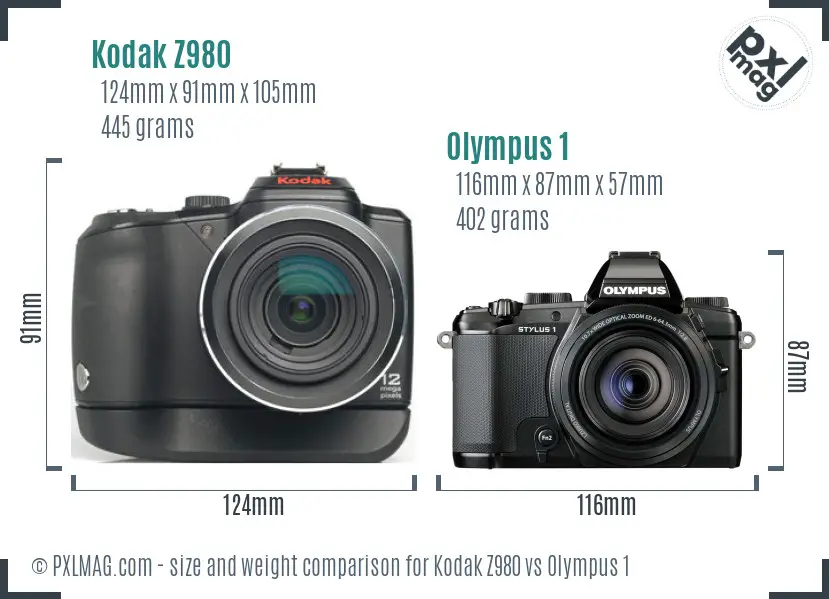 Kodak Z980 vs Olympus 1 size comparison