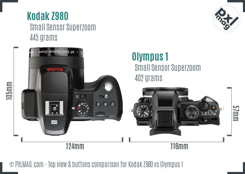 Kodak Z980 vs Olympus 1 top view buttons comparison