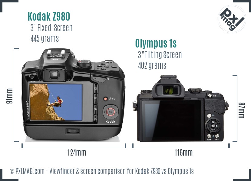 Kodak Z980 vs Olympus 1s Screen and Viewfinder comparison