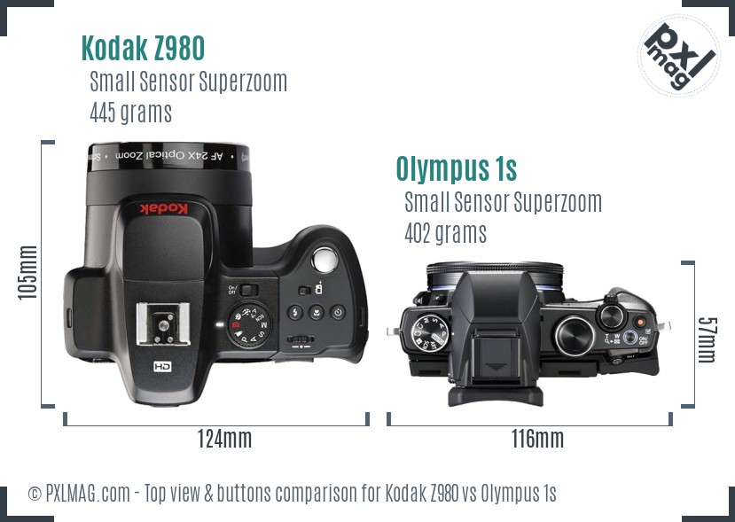 Kodak Z980 vs Olympus 1s top view buttons comparison