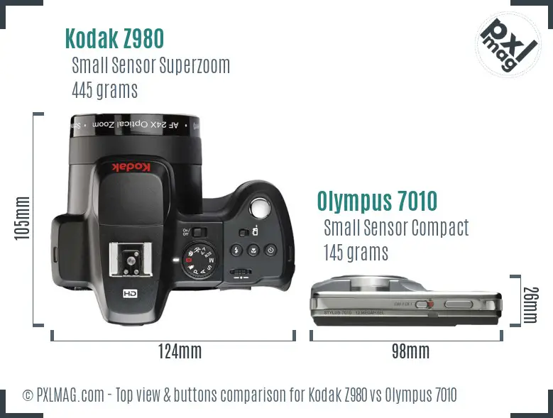 Kodak Z980 vs Olympus 7010 top view buttons comparison Kodak Z980 vs Olympus 7010 top view buttons comparison