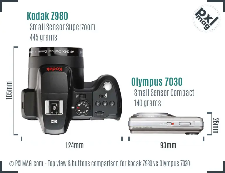 Kodak Z980 vs Olympus 7030 top view buttons comparison Kodak Z980 vs Olympus 7030 top view buttons comparison