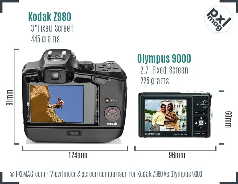 Kodak Z980 vs Olympus 9000 Screen and Viewfinder comparison