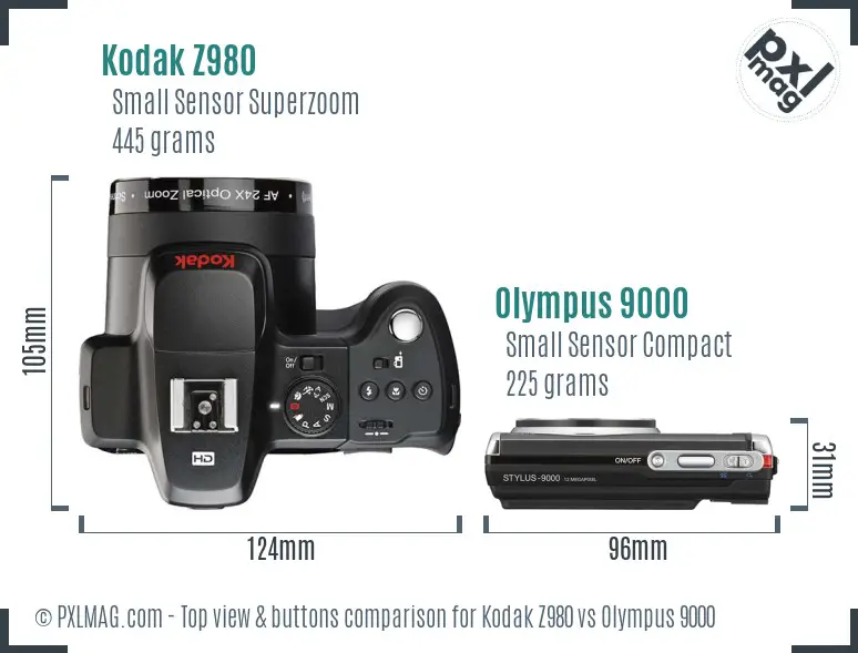 Kodak Z980 vs Olympus 9000 top view buttons comparison