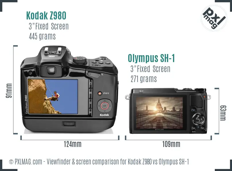 Kodak Z980 vs Olympus SH-1 Screen and Viewfinder comparison