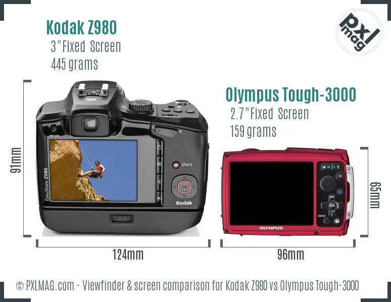 Kodak Z980 vs Olympus Tough-3000 Screen and Viewfinder comparison