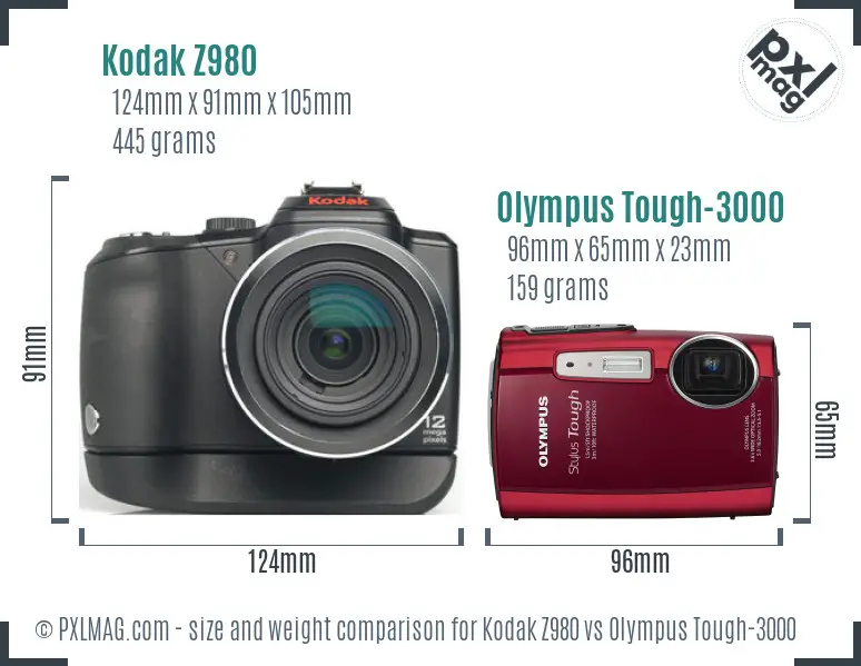 Kodak Z980 vs Olympus Tough-3000 size comparison