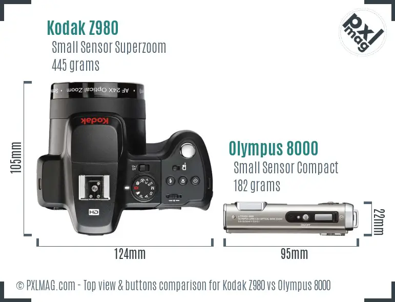 Kodak Z980 vs Olympus 8000 top view buttons comparison