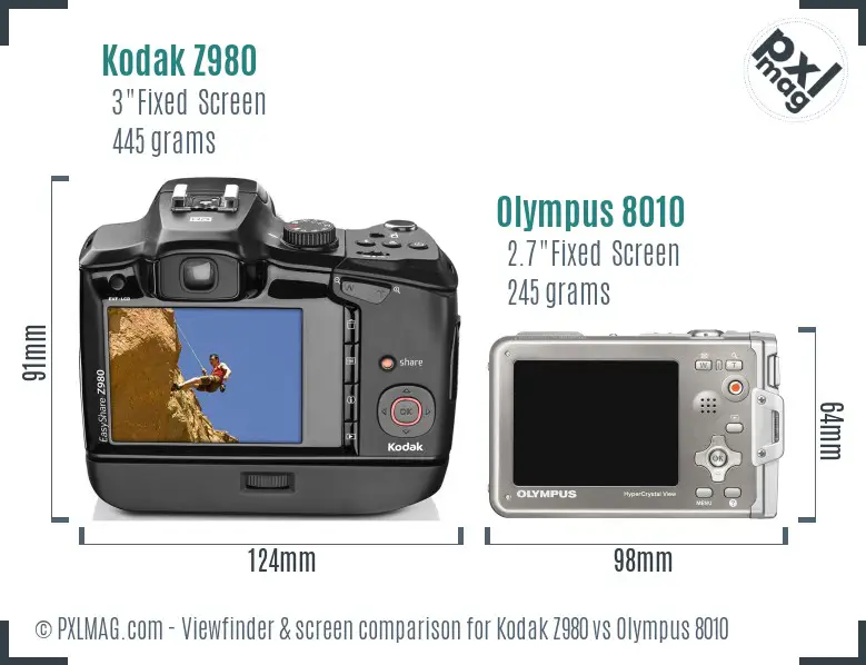 Kodak Z980 vs Olympus 8010 Screen and Viewfinder comparison