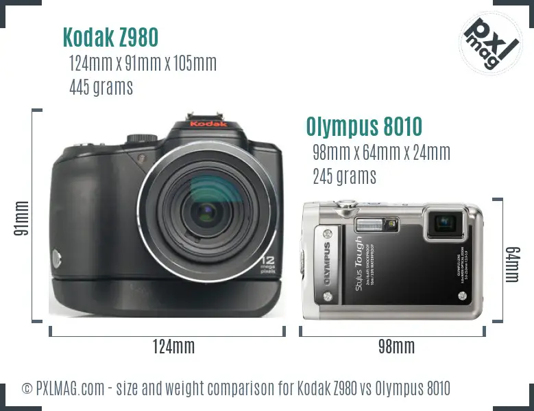 Kodak Z980 vs Olympus 8010 size comparison