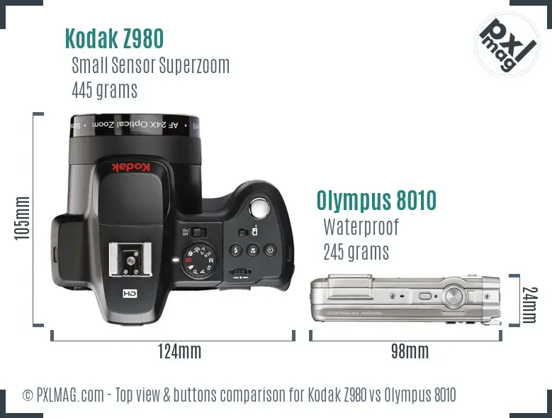 Kodak Z980 vs Olympus 8010 top view buttons comparison