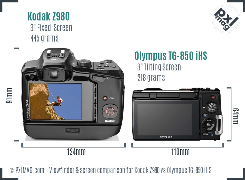 Kodak Z980 vs Olympus TG-850 iHS Screen and Viewfinder comparison