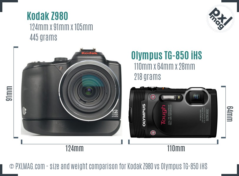 Kodak Z980 vs Olympus TG-850 iHS size comparison Kodak Z980 vs Olympus TG-850 iHS size comparison