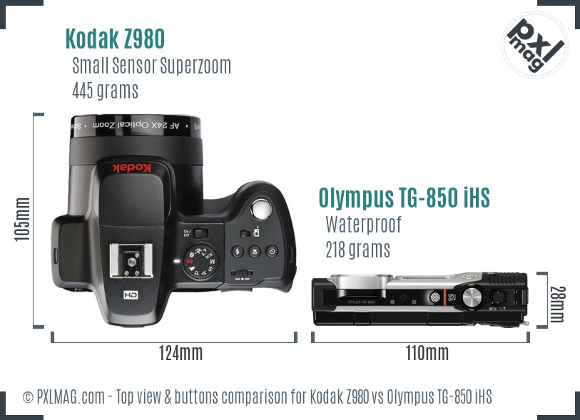 Kodak Z980 vs Olympus TG-850 iHS top view buttons comparison