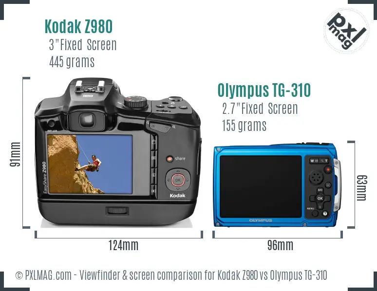 Kodak Z980 vs Olympus TG-310 Screen and Viewfinder comparison
