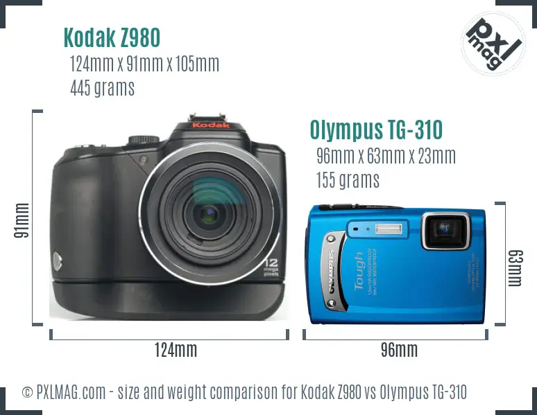 Kodak Z980 vs Olympus TG-310 size comparison
