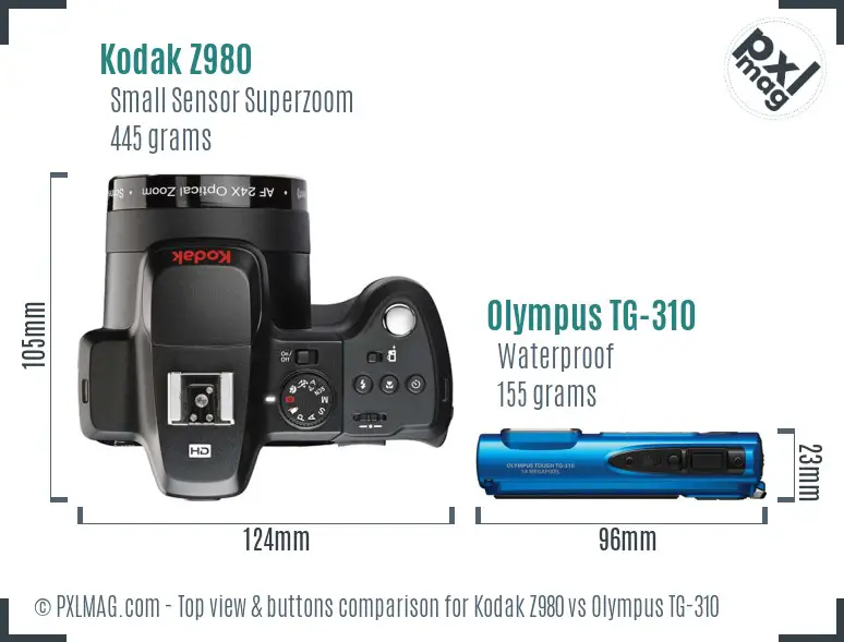 Kodak Z980 vs Olympus TG-310 top view buttons comparison