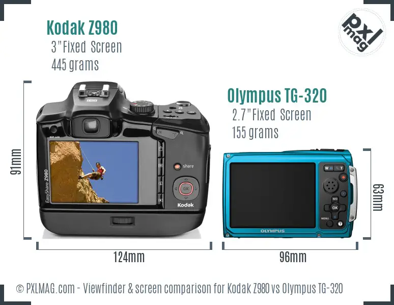 Kodak Z980 vs Olympus TG-320 Screen and Viewfinder comparison