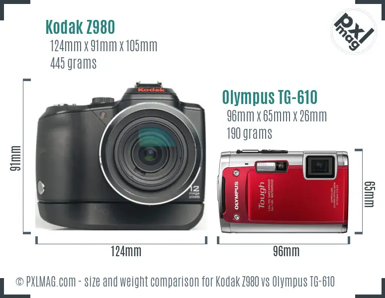 Kodak Z980 vs Olympus TG-610 size comparison