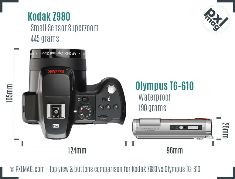 Kodak Z980 vs Olympus TG-610 top view buttons comparison
