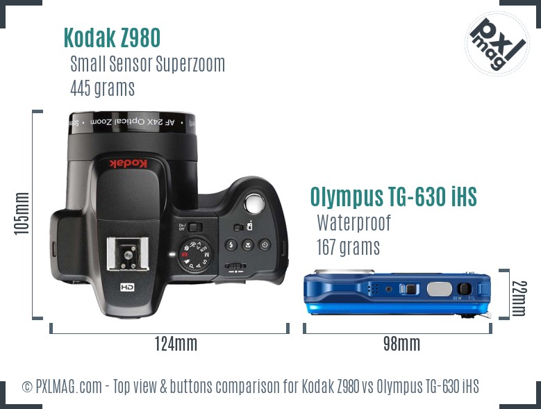 Kodak Z980 vs Olympus TG-630 iHS top view buttons comparison