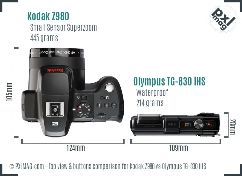 Kodak Z980 vs Olympus TG-830 iHS top view buttons comparison