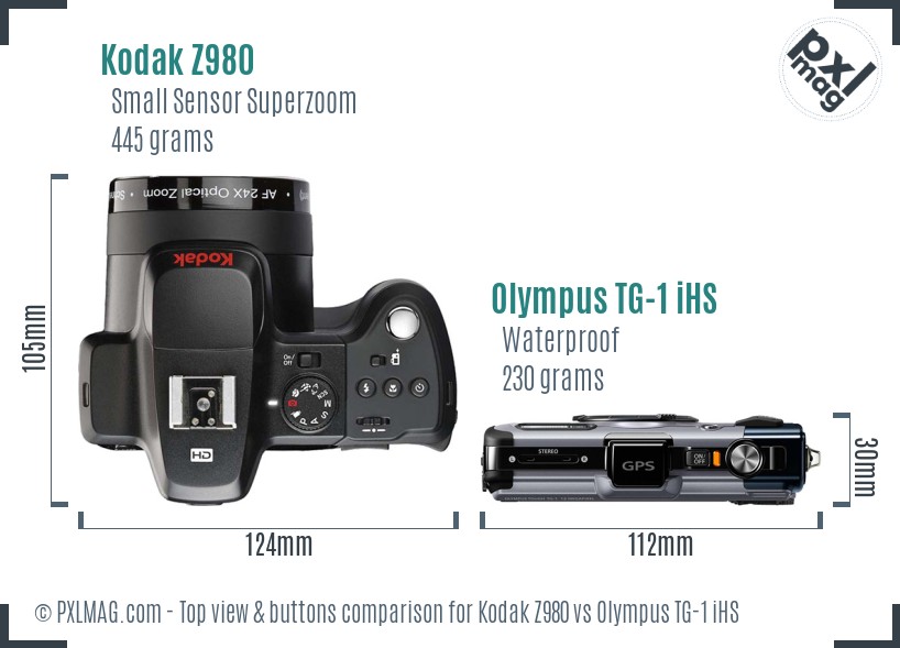 Kodak Z980 vs Olympus TG-1 iHS top view buttons comparison